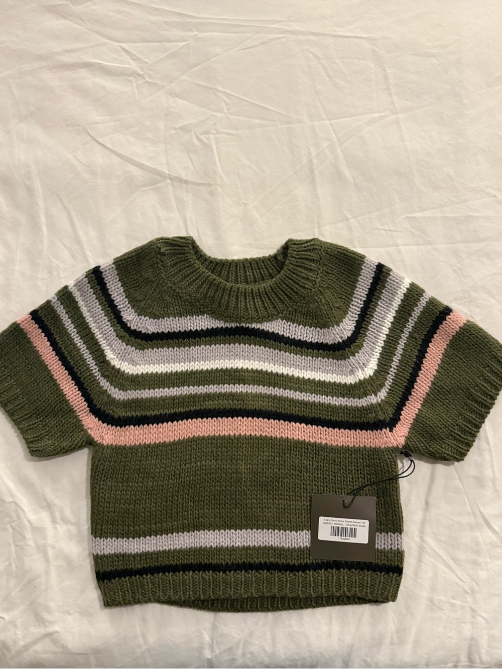Le Lis Olive Green Short-Sleeve Striped Knit Top — NWT Size XS